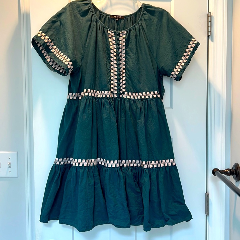 Madewell embroidered linen-blend flutter sleeve dress